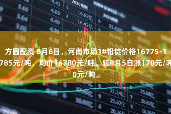 方圆配资 8月6日，河南市场1#铅锭价格16775-16785元/吨，均价16780元/吨，较8月5日涨170元/吨。
