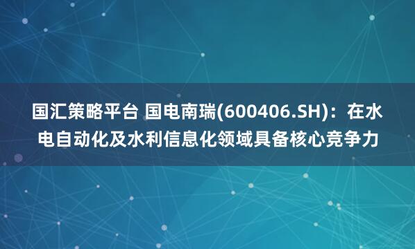 国汇策略平台 国电南瑞(600406.SH)：在水电自动化及水利信息化领域具备核心竞争力